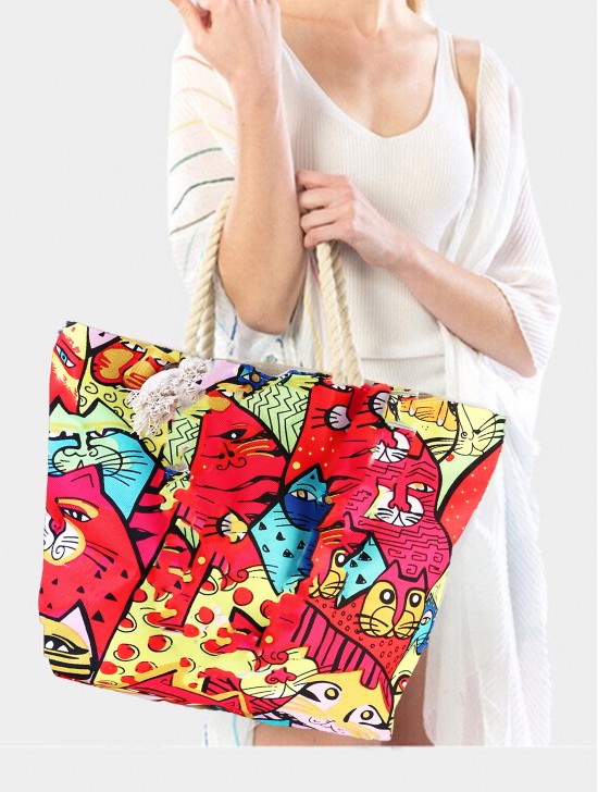 Oil Painting Cat Print Shoulder Bag